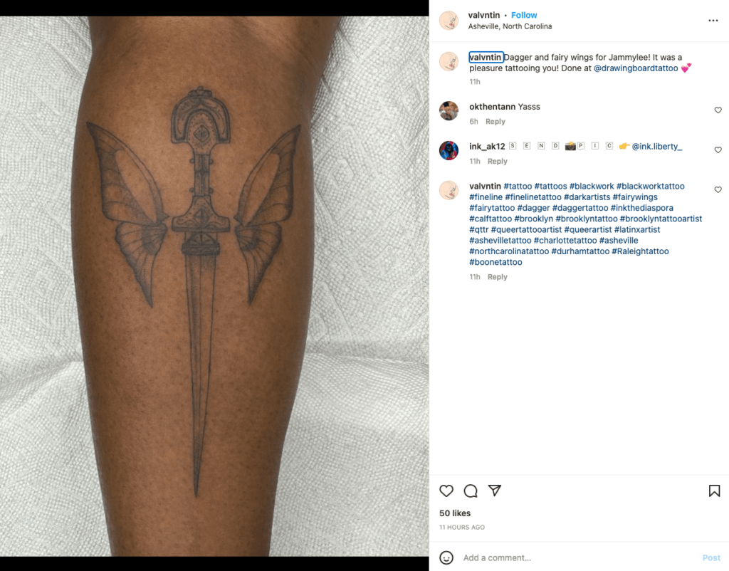 Tattoo done at Drawing Board Tattoo, a local queer-friendly tattoo shop in Asheville, North Carolina.