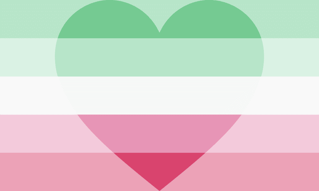 The abroromantic pride flag is similar to the abrosexual pride flag, with the same colored stripes. The abroromantic flag has a heart superimposed on the original abrosexual stripes.