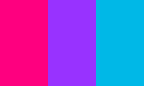 Unlike most other pride flags, the androgyne has vertical stripes instead of horizontal ones. There are three colored stripes. From left to right: pink, purple, and blue. 
