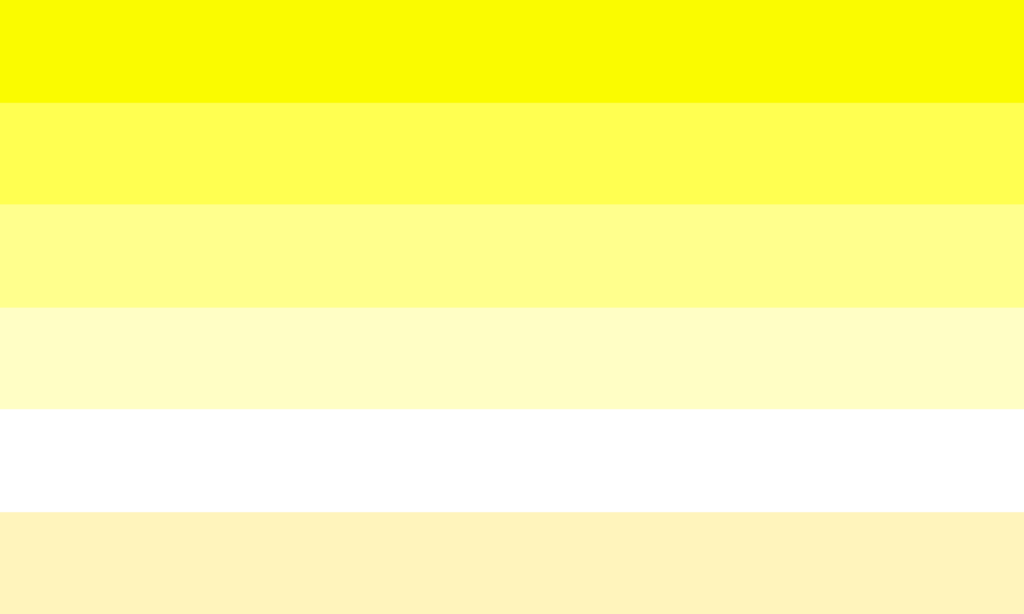 The saturnic flag has six horizontal stripes of varying yellow colors and one white stripe.
