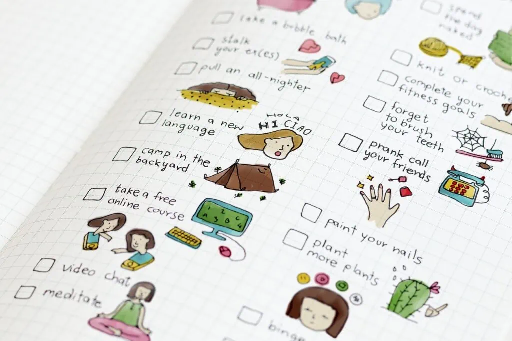 A colorful bucket list written in a journal