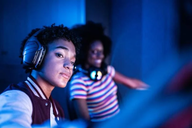 A couple play video games together