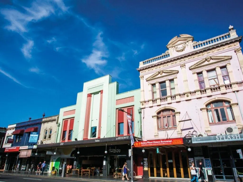 Street view of cute and colorful lesbian neighborhood Newtown/Enmore in Sydney, Australia
