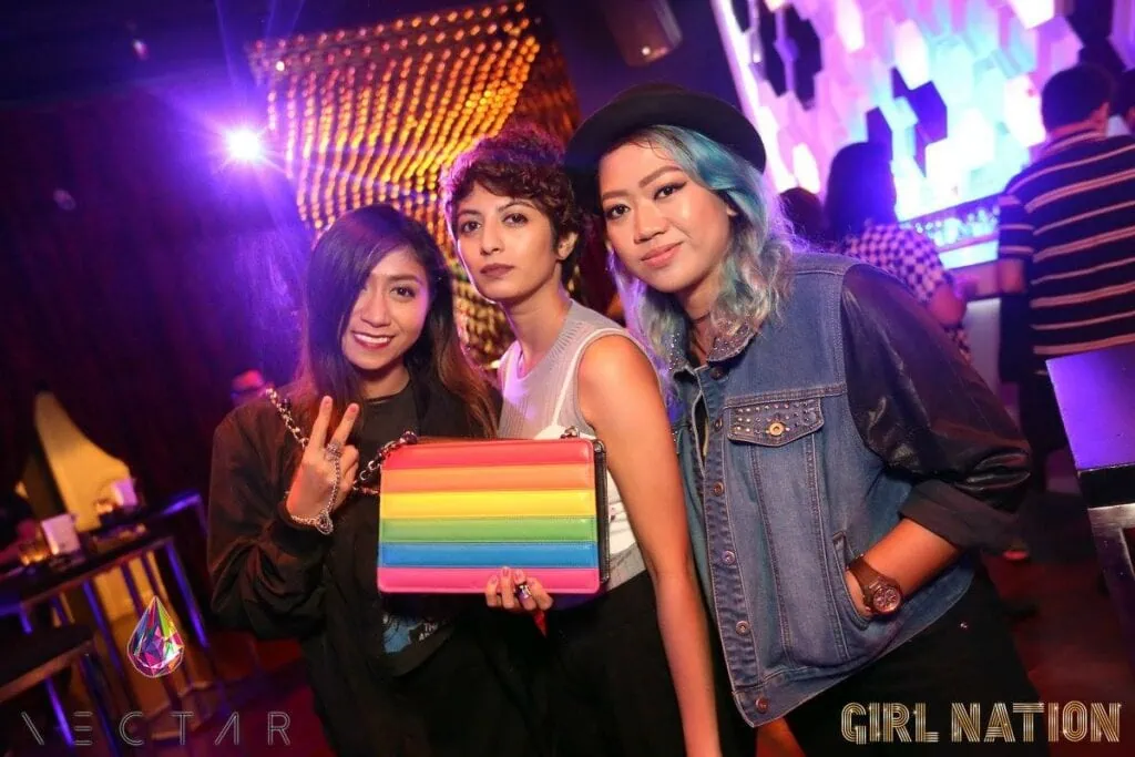 Three wlw on a night out at the colorful and bright Girl Nation party in Manila