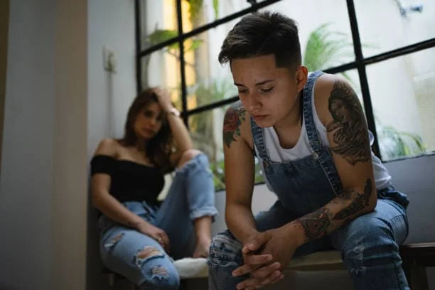 A moment of emotional fighting in a lesbian relationship