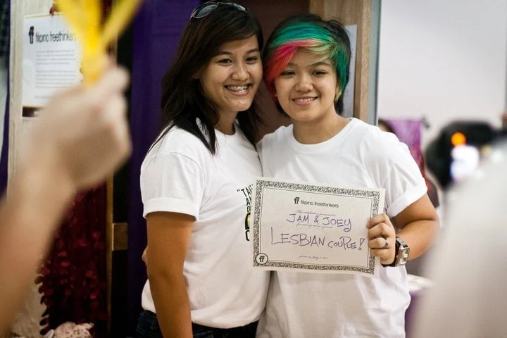 Lesbians in Manila happily celebrating their relationship with supportive community