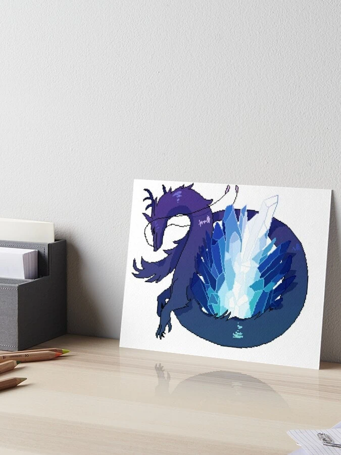 A digitally drawn dragon wraps itself around crystals of different colors, from blue to white. This is an interpretation of the stargender flag.