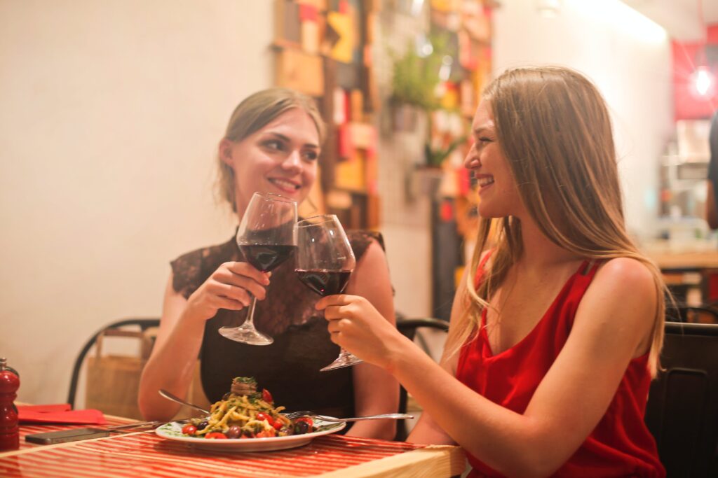 Women on a date drinking wine 