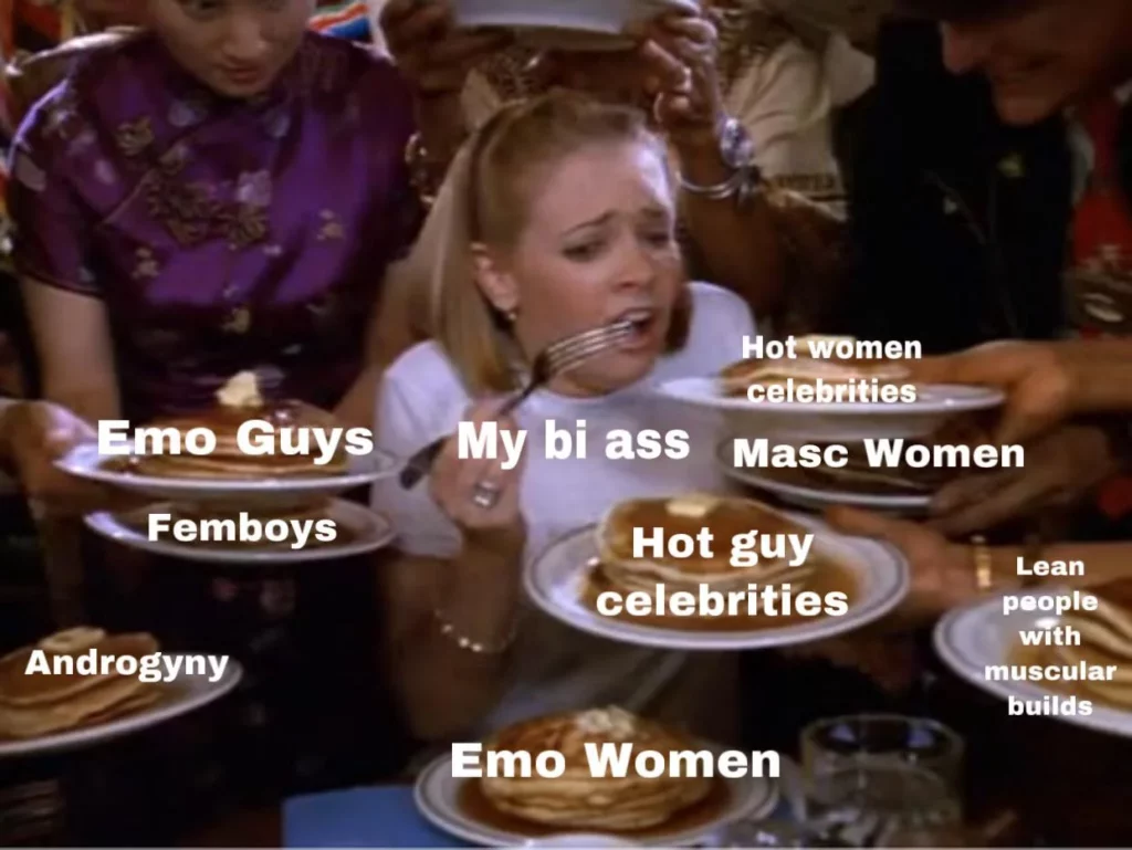 Sabrina from Sabrina the Teenage Witch desperately eating pancakes.