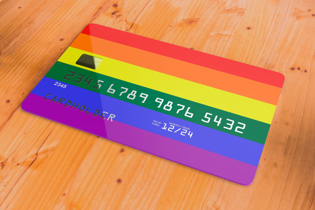 Rainbow printed credit card.
