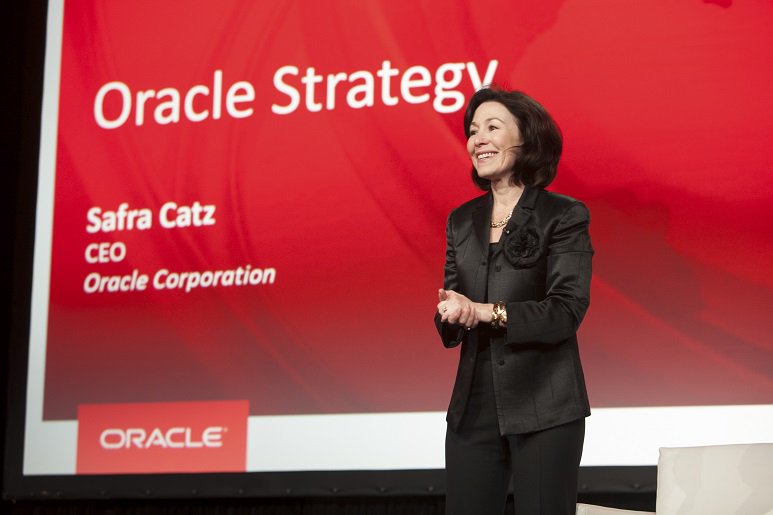 Safra Catz giving a conference.