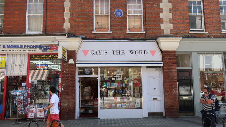 Exterior of Gay's The Word bookstore, a vibrant cultural hub for the LGBTQ+ community.