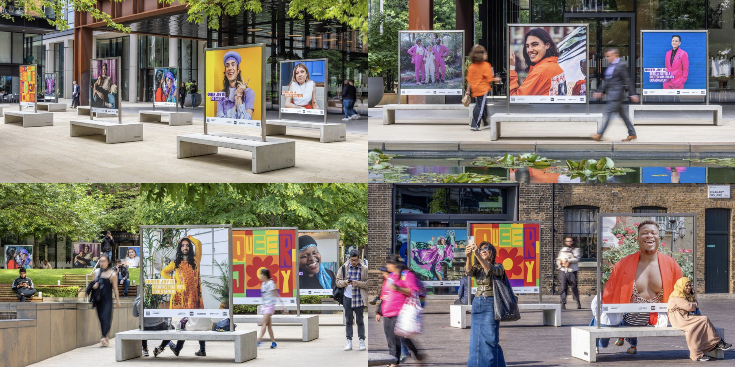 Queer Joy Exhibition: A collaboration between Queer Britain, Skittles®, Gay Times, and Getty Images, showcasing 50 portraits of queer individuals captured by emerging LGBTQ+ photographers. The outdoor exhibition aims to celebrate unfiltered queer self-expression and highlight the feeling of Queer Joy. Displayed on art benches in King’s Cross, London, as part of The Outside Art Project, it explores the concept of ‘Queer Joy’ as defined by deep happiness and purpose in queer lives.