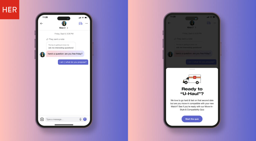 Discover compatibility with the U-Haul Button on the HER lesbian dating app, helping users find their ideal moving-in style and explore relationship dynamics.